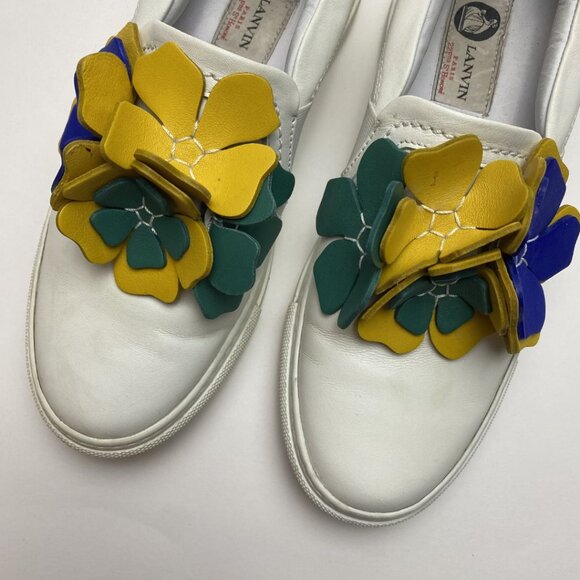 Lanvin Paris Flower Motif Leather Sneakers Size 37 - Picture 5 of 8
